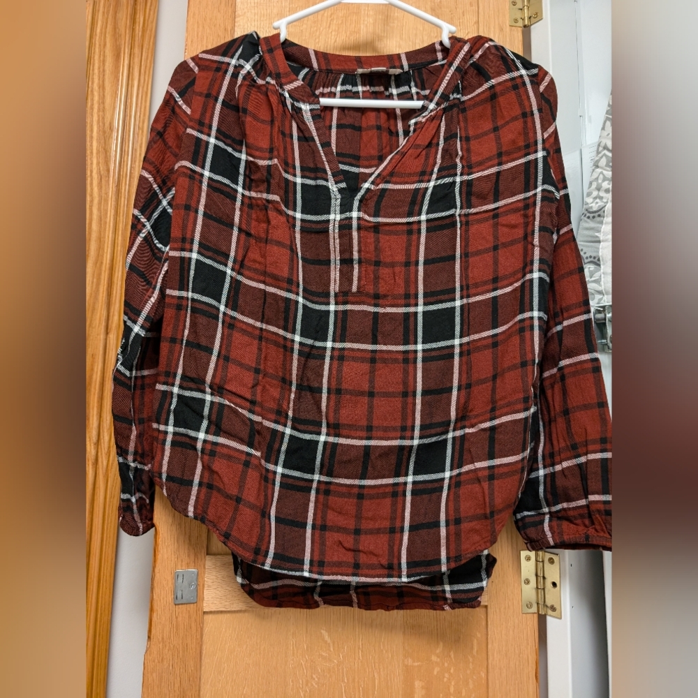 Red and Black Plaid Long Sleeve Shirt - Petite Extra Small (PXS)
